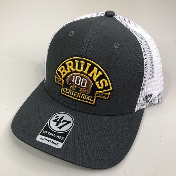 Boston Bruins Hat Centennial 47 Trucker Adjustable Snapback Mesh Cap 100th Gray - Picture 1 of 9